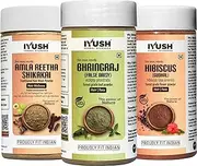 IYUSH Herbal Ayurveda Amla Shikakai Reetha Powder for Hair with Bhringraj Powder and Hibiscus Powder for Hair Growth – 750gm | Herbal Hair Wash Powder | Hair Volume Powder | Hair Powder | 250gm each