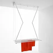 Foxydry Mini, Ceiling Mounted Pulley Clothes Airer, Clothes Drying Rack, Vertical Folding Laundry Drying Rack in Aluminium and Steel 152x54x25 cm