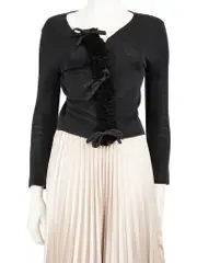 Black Silk Bow Accent Cardigan