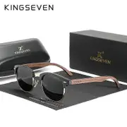 KINGSEVEN Handmade 2022 Black Walnut Wooden Sunglasses Men Polarized UV400 Protection Semi-Rimless Retro Eyewear Women Oculos Original