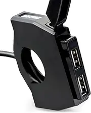 Daytona 98438 Motorcycle USB Power Supply, Total 5V/4.8A, Brake Switch Connection, Main Key Linking, Mounting Width 0.5 inches (13.5 mm), Slender USB-A, 2 Ports,