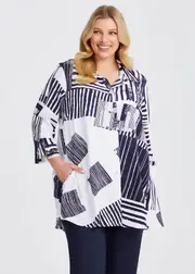 [TS] Taking Shape Mixed Check Natural Shirt Size 12 in Dark Indigo / White, Viscose - Plus Size Women's Clothing Dark Indigo / White
