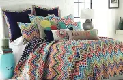 3-pc ☆ MOSAIC CHEVRON ☆ Full/Queen Quilt Set VERY COLORFUL Zig Zag Geometric