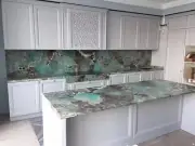 Elegant Amazonite Stone Kithcen Island Slab Handmade Granite Countertop Shelf