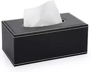 (Pu Leather) - Sumancon Stylish PU Leather Tissue Box Holder, Rectangular Napkin Holder Pumping Paper Case Dispenser for Home Office Car Automotive Decoration Black