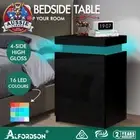 LED Bedside Table, High Gloss 3-Drawer Nightstand, Black Wooden Storage Cabinet
