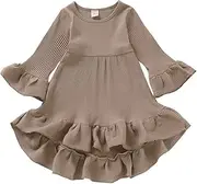 [YOUNGER TREE] Toddler Baby Girls Clothing Coffee Color Cotton Pit Irregular Skirt Fall Dress Long Sleeve Skirt Outfits