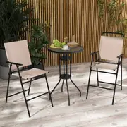 Costway 3PCS Outdoor Bristo Set Foldable Bar Chair Setting Patio Garden Furniture w/Coffee Table & 2 Chairs Poolside Balcony