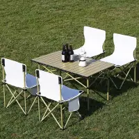 在飛比找松果購物優惠-戶外便攜捲式可折疊野餐桌椅5件套 (4.8折)