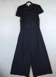 NWT Alice & Olivia Jumpsuit Black Lace Wide Leg Cap Sleeves Size 10 New $440