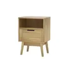 Rattan Bedside Table with 1 Drawer and Shelf - Oak