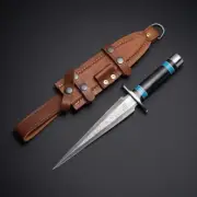 Handmade Damascus Steel Dagger Knife, Custom Blade With Leather Sheath