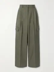 [The Frankie Shop] The Frankie Shop - Maesa Pleated Woven Wide-leg Cargo Pants - Army green - medium medium Green