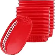 LyyGuanYoo 40 Pack Fast Food Baskets, Plastic Basket for Serving Red, BPA Free Reusable Food Bread Restaurant Deli Tray Holder for Hot Dogs, Fries, Burgers, Sandwiches, 10.5 x 7 Inch