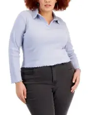 FULL CIRCLE TRENDS Trendy Plus Size Johnny Collar Lettuce-Edge Top Skyway 1X