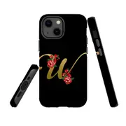 For Apple iPhone 13 mini Case, Armour Back Cover, Embellished Letter W
