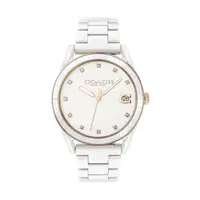 在飛比找PChome24h購物優惠-【Coach】Preston紐約晶鑽時標時尚陶瓷腕錶-珍珠白
