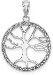 14K White Gold Large Tree Of Life In Round Frame Pendant