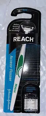 NEW REACH JOHNSON & JOHNSON ACCESS FLOSSER HANDLE + 8 DISPOSABLE HEADS GREEN