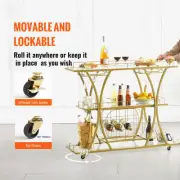 Gold 3-Tier Bar Cart with Wine Rack & Glass Holder, Holds 82 kg