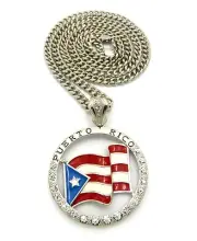 PUERTO RICO FLAG PENDANT & 30" 6mm CUBAN LINK CHAIN
