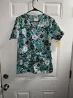Cottonality Scrub Top Womens Small Brown Blue Floral Pattern NWT
