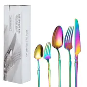 Cutlery Set Rainbow 30pcs Stainless Steel Knife Fork Spoon Stylish Teaspoon Kitchen