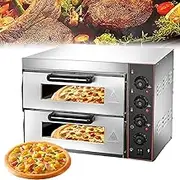 Commercial Pizza Oven, 16" Countertop Electric Pizza Oven Indoor, Stainless Steel Pizza Maker with Pizza Stone and Timer, for Hotel Restaurant Home Baked(Double Layer)