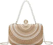 [Gets] White Pearl Clutch Purses for Women Wedding Bride Evening Bag Formal Party Clutches Tote Handbag Prom Shoulder Bags(Gradual Champagne)