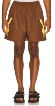 Pleasures X Playboy L74524 Brown Mens Collide Shorts Size XL