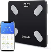 Bluetooth Body Fat Scale Digital Bathroom Scales iOS Android app Wireless Body Composition Monitor for Body Weight Body Fat, BMI, Water, Muscle Mass Bone (Black with White Led Display)