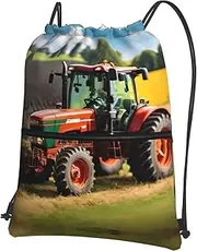 EdWal Company Farm Tractors Print Drawstring Backpack Gym Bags Sports Bags With Zipper Pocket For Travel Swimming Beach, Black, One Size