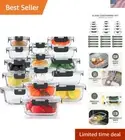 30-Piece Glass Meal Prep Containers with Snap Locking Airtight Lids