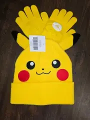 Pokemon Unisex Kid's Pikachu Winter Beanie & Glove Set Yellow One Size NWT