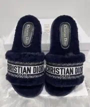 NIB Christian Dior DWAY Shearling Dioract Dclub Logo Evolution Sandal Slide 39.5
