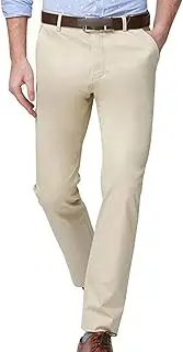 [Generic] Men's Signature Expandable Waist Flat Front Pant Stretch No Iron Classic Pants Slim Fit Dress Trouser, Khaki 1, 38