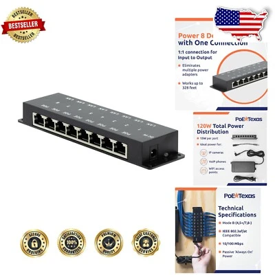 Power Up to 8 Devices: Passive PoE Injector with 328 Feet Range & 1- Support
