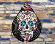 10" Sugar Skull Teardrop Shaped Hanging Wind Spinner Yard Decor Kinetic tdws001