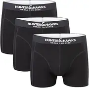 [HUNTER&HAWKS URBAN TAILORED] HUNTER&HAWKS Men's 3 pack Organic Cotton Boxers, S-6XL, Soft, Great Support, Breathable and Stretch Trunks, Anti Chafing Underwear, Black, Blue, Grey, Multipack