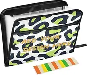 Custom Paper File Folder 13 Pockets A4 Letter Size Personalizable File Storage Organizer with Zipper Closure for Document Storage Leopard Print Lime Green and Navy Blue expando