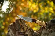CUSTOM HANDMADE 8.25" DAMASCUS STEEL SKINNER KNIFE WITH RAM HORN