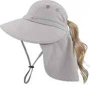 [Muryobao] Women's Sun Hat Outdoor UV Protection Foldable Packable Mesh Hat Wide Brim Summer Beach Fishing Cap with Neck Flap