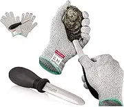 Rockland Guard Oyster Shucking Set- High Performance Level 5 Protection Food Grade Cut Resistant Gloves with 3.5’’ Stainless steel Oyster Knife