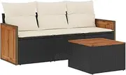 vidaXL Outdoor Sofa Set - Black Poly Rattan Garden Sectional with Storage and Cushions - Modular Patio Lounge Furniture