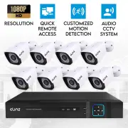 Elinz 8CH AHD 1080P HD Video & Audio Recording CCTV Surveillance DVR 8x Outdoor Bullet Security Camera System No HDD