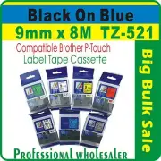 9mm x 8m Brother Black on Blue Compatible TZ-521 P-Touch Laminated Label Tape