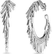 [JewelryWeb] 925 Sterling Silver Fringe C Hoop Earrings With Push Back Clasp-Hoop Earring for Women