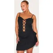 Plus Black Bead Detail Lace Up Corset Top, Black