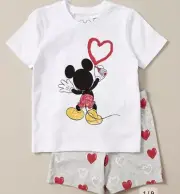 Unisex Kids Size 7 MICKEY MOUSE Heart Summer Pyjamas PJs - NEW