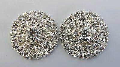 1 Pair Silver Tone Diamonte Button Centres - DIY Browbands * NEW * 2.5 cm